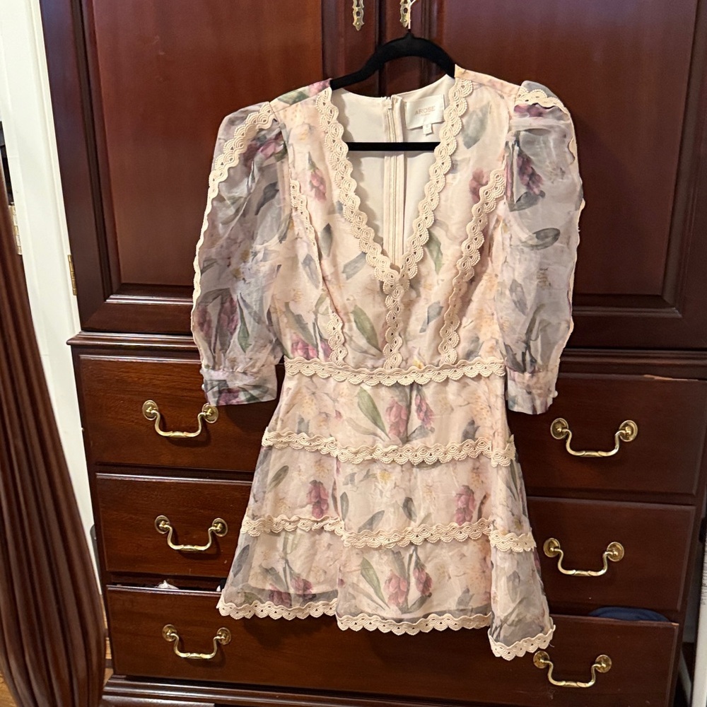 Floral Lace Trim Mini Dress in Blush and Pastel Florals